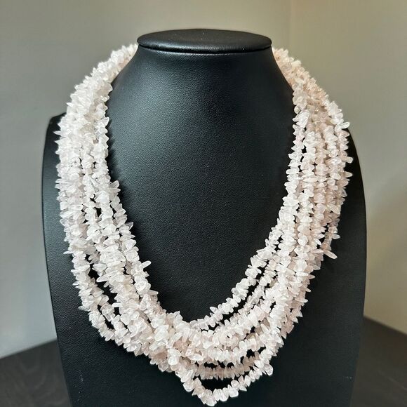 Lee Sands signed, solid, multi-strand rose quartz chip necklace! - Picture 8 of 11